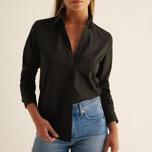 NEW Express Clothing Slim Portifino Popllin Black Button Down Long Sleeve Shirt